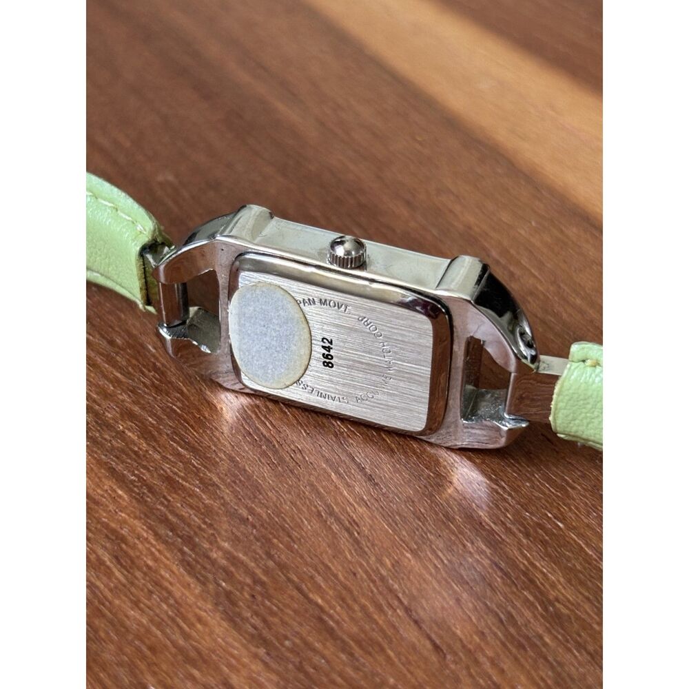 Y2K Avenue Women's Green and Silver Leather Cuff Wristwatch WORKS